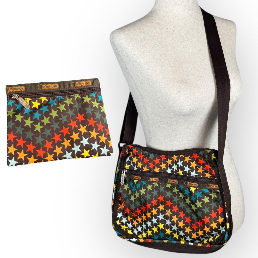 VTG LeSportsac Hobo Bag Rainbow Star Print‎ with Matching Pouch – Rare 2000s